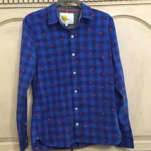 Mini Boden Star Embroidered Red And Blue Gingham Button Up Shirt Size 15-16